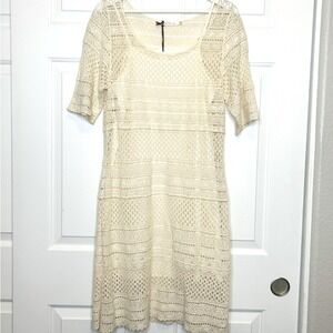 Solitaire Guipure Cream Crochet Lace Dress‎ Lined Boho Bohemian Small